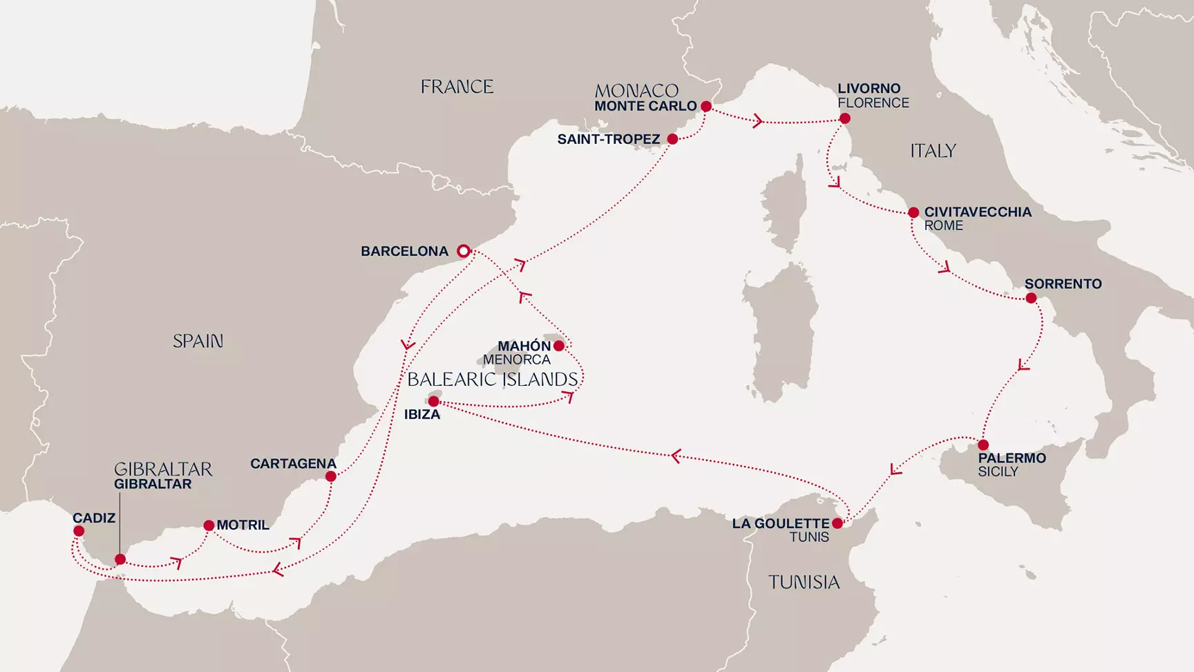 carte Espagne, Maroc, France, Monaco, Italie, Tunisie, 18 jours