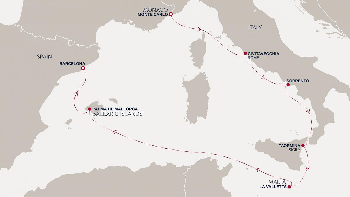 carte Monaco, Italie, Malte, Espagne, 8 jours