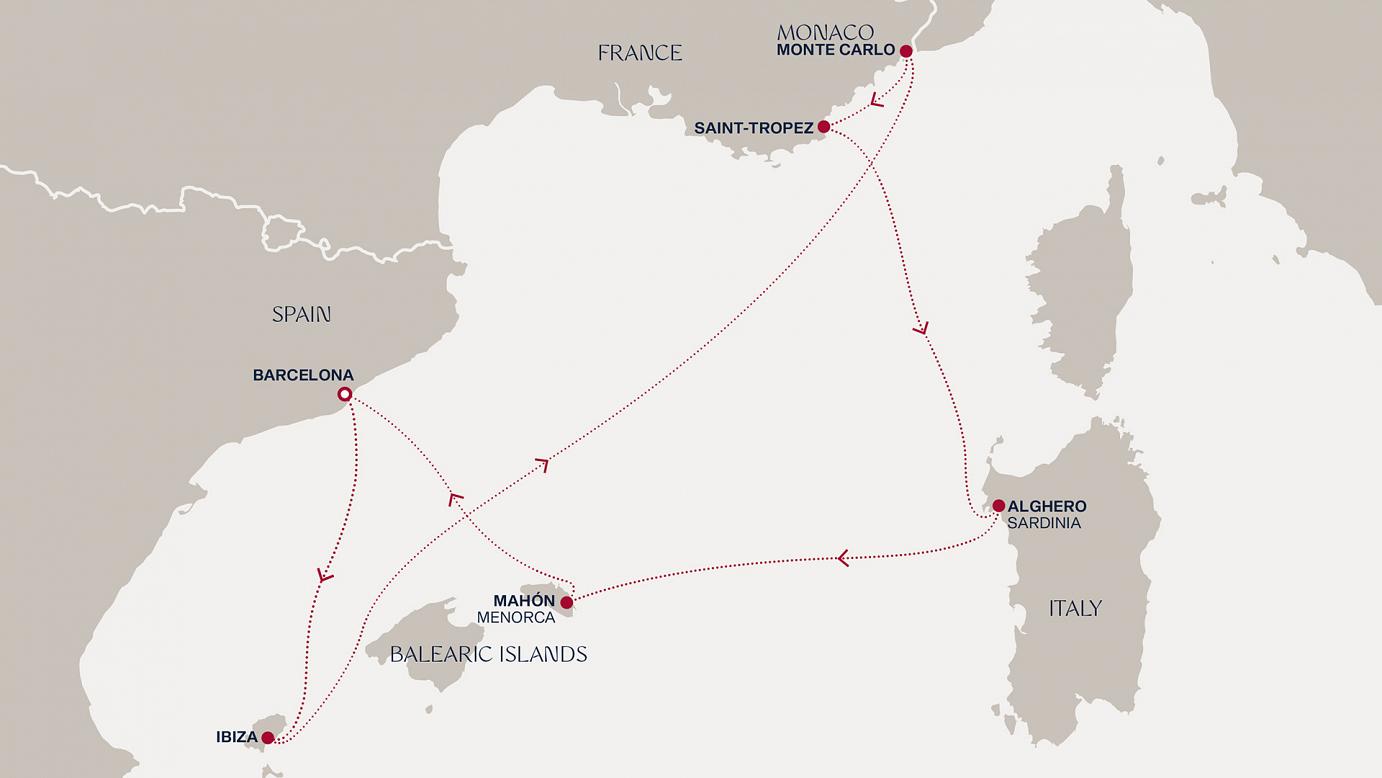 carte Espagne, Italie, France, Monaco, 8 jours