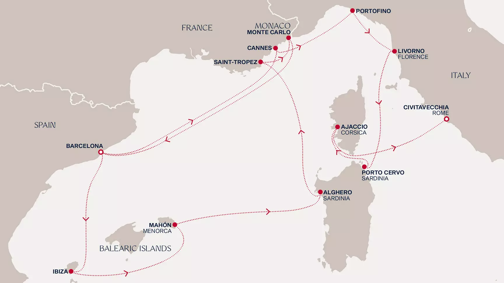carte Espagne, Italie, France, Monaco, 15 jours