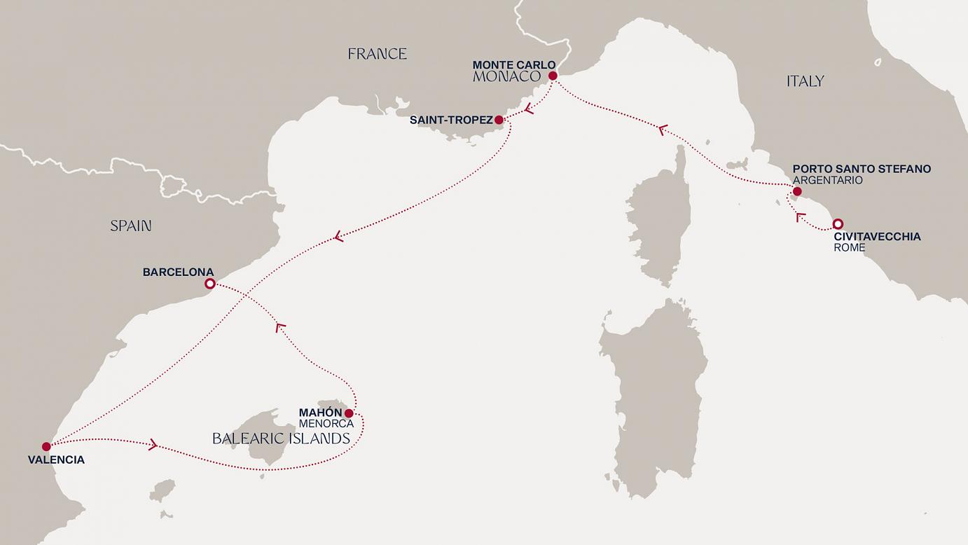 carte Italie, Monaco, France, Espagne, 8 jours