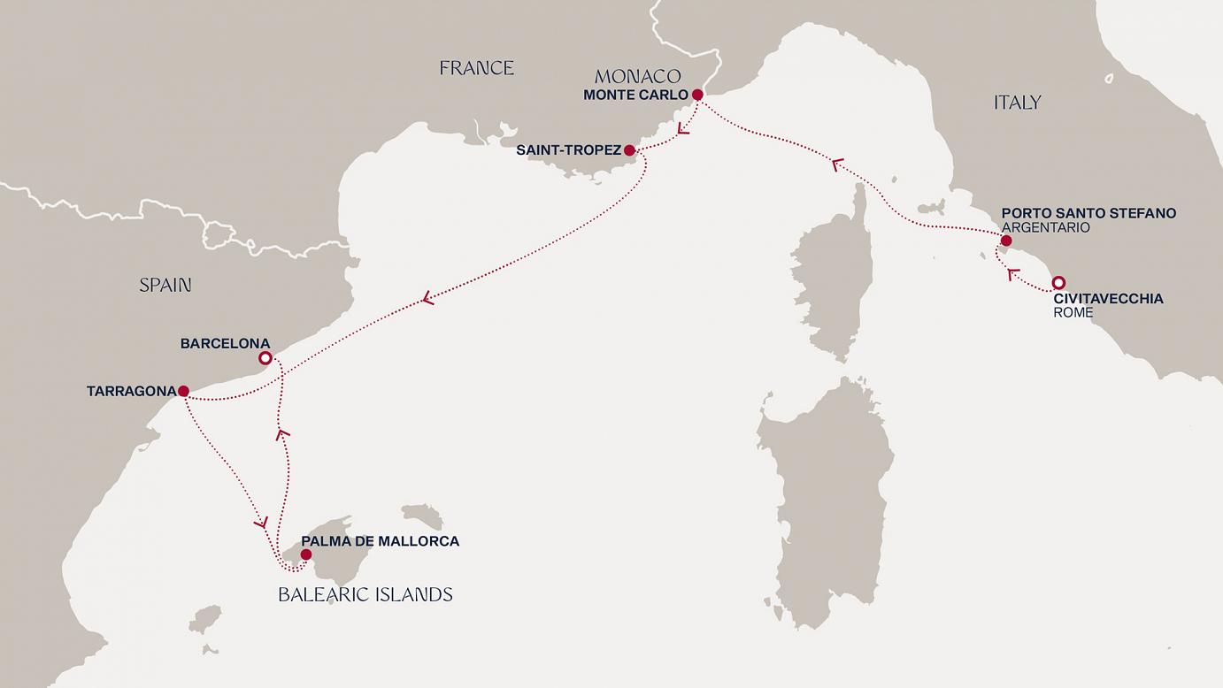 carte Italie, Monaco, France, Espagne, 8 jours