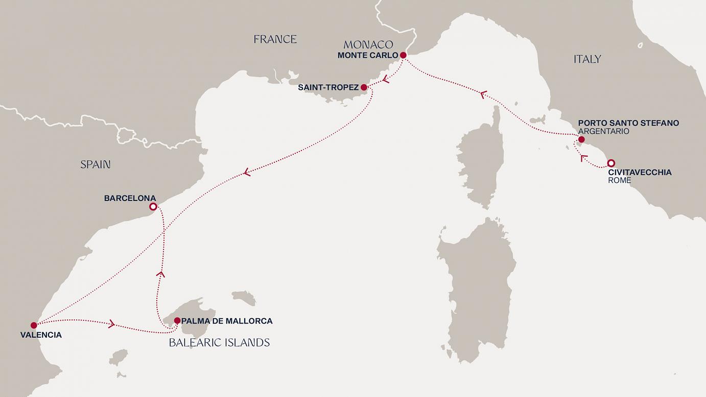 carte Italie, Monaco, France, Espagne, 8 jours