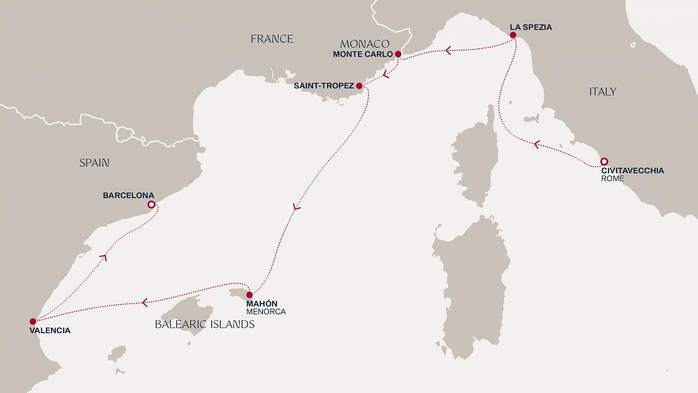 carte Italie, Monaco, France, Espagne, 8 jours