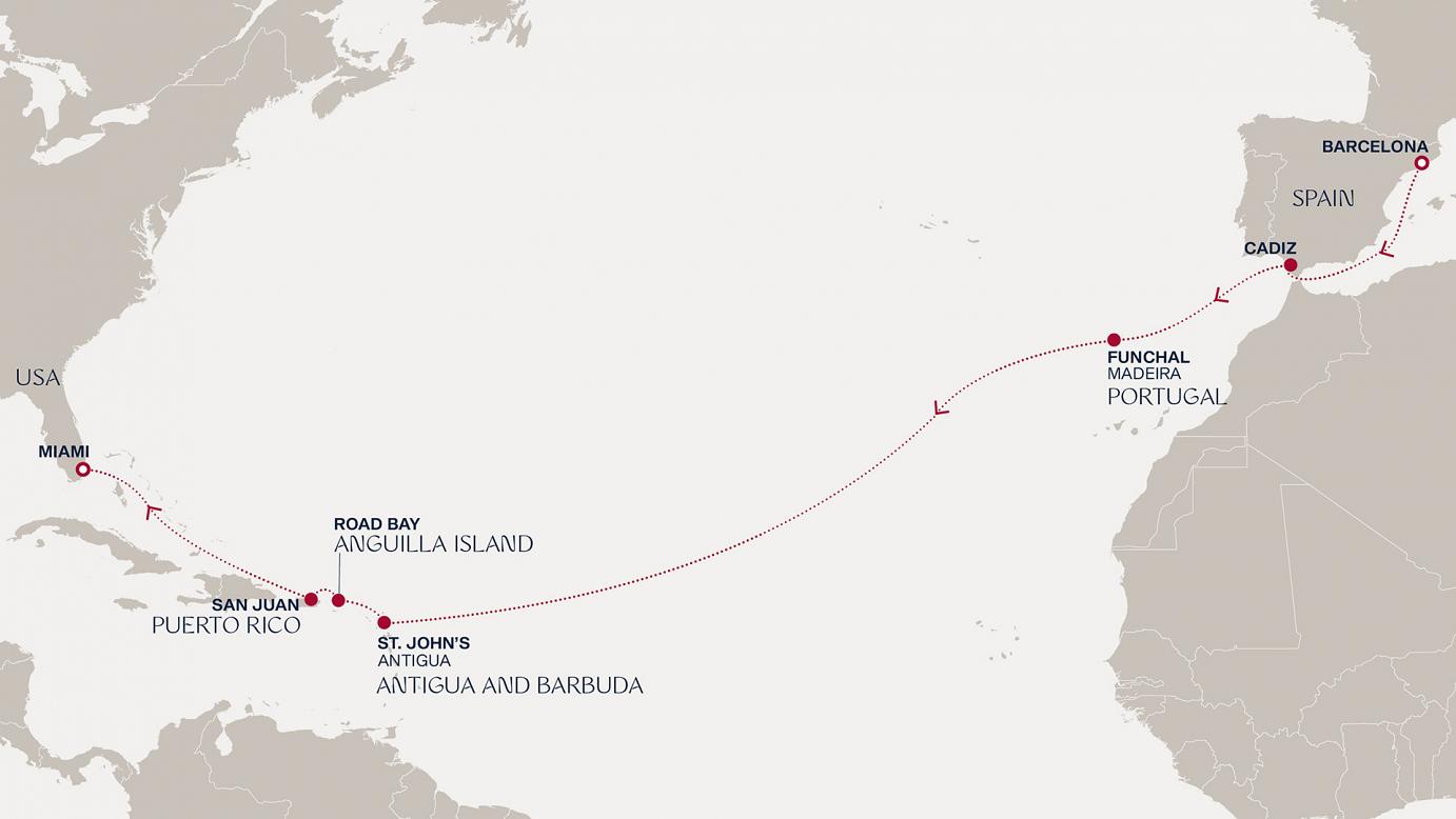 carte Espagne, Portugal, Antigua-et-Barbuda, Anguilla, Porto Rico, Etats-Unis, 17 jours