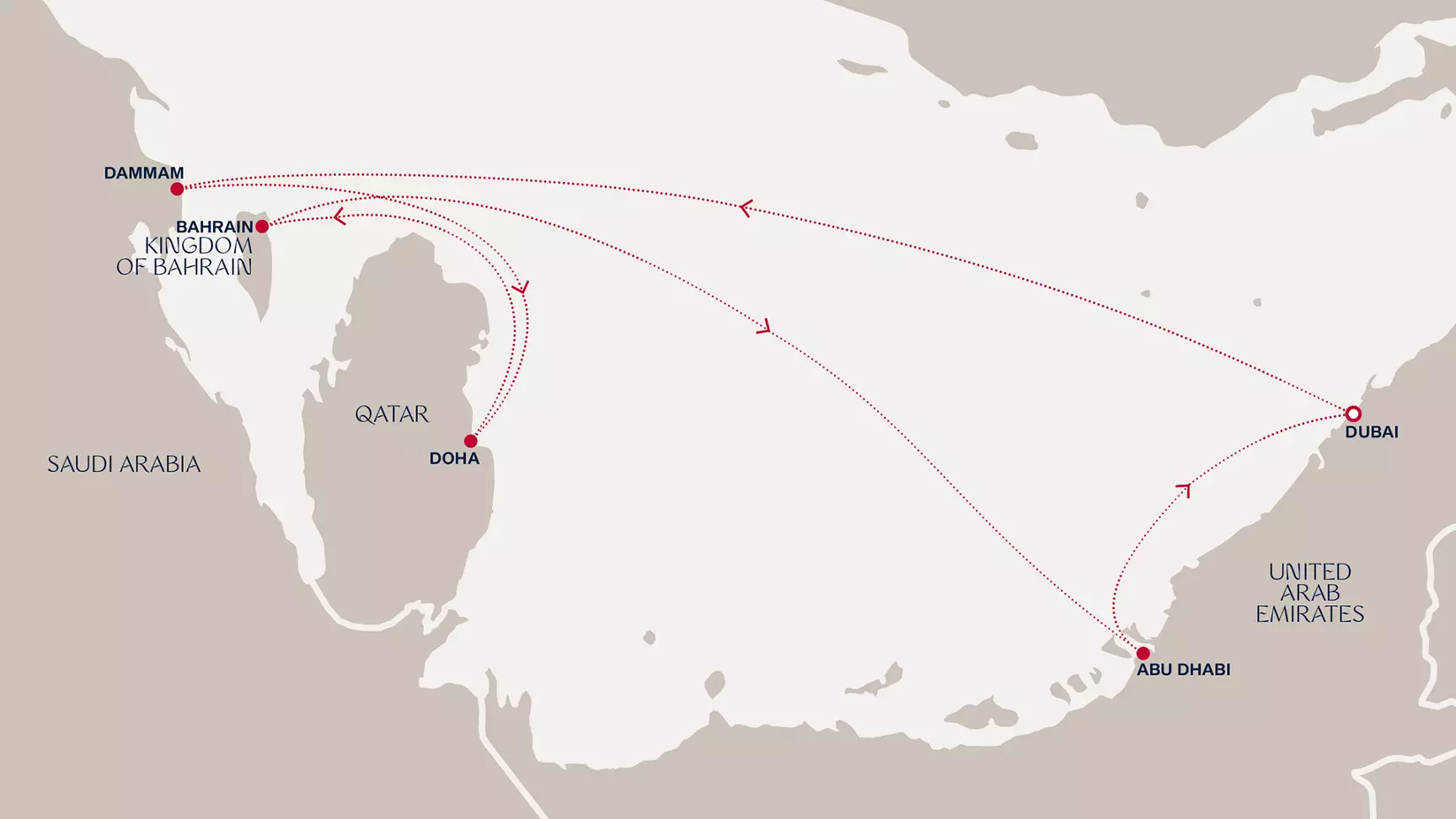 carte Emirats arabes unis, Arabie saoudite, Qatar, 8 jours