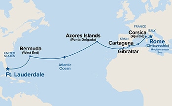 carte Etats-Unis, Bermudes, Portugal, Royaume-Uni, Espagne, France, 16 jours