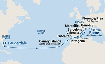 carte Etats-Unis, Espagne, France, Italie, 22 jours