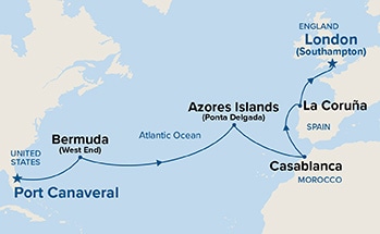 carte Etats-Unis, Bermudes, Portugal, Maroc, Espagne, Royaume-Uni, 16 jours