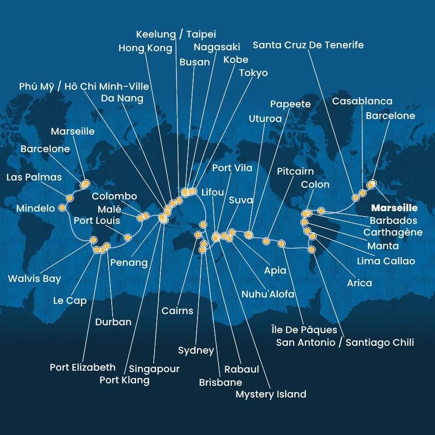 carte Tour du Monde, 131 jours