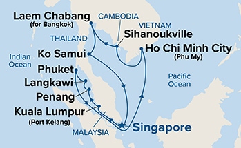 carte Singapour, Thaïlande, Cambodge, Viêt Nam, Malaisie, 15 jours