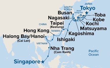 carte Singapour, Viêt Nam, Chine, Taiwan, Japon, Corée du Sud, 26 jours