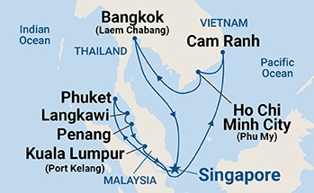 carte Singapour, Thaïlande, Malaisie, Viêt Nam, 15 jours