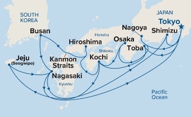 carte Japon, Corée du Sud, 18 jours