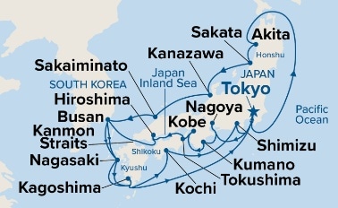 carte Japon, Corée du Sud, 25 jours