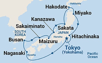 carte Japon, Corée du Sud, 12 jours