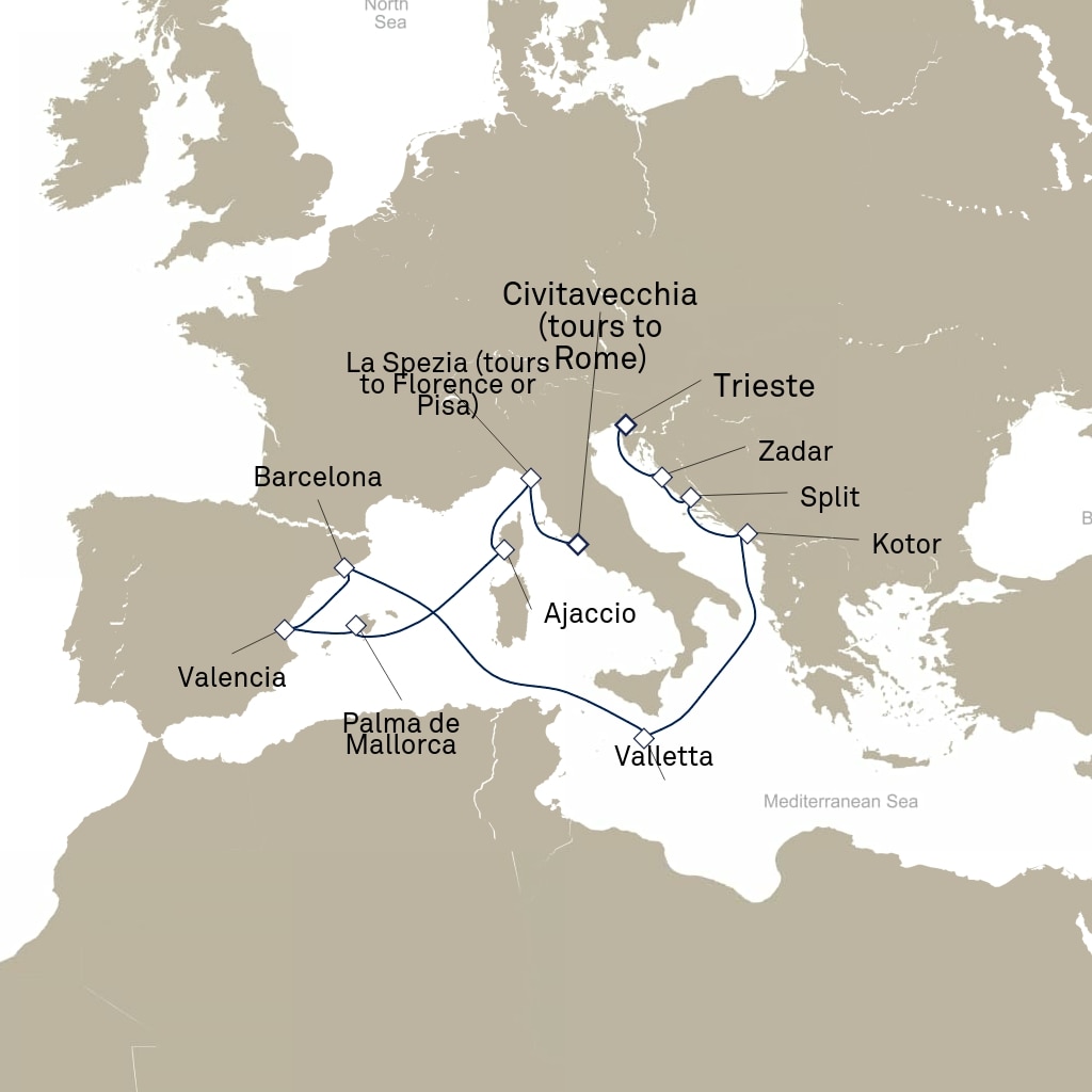 carte Espagne, Italie, Grèce - 22 jours