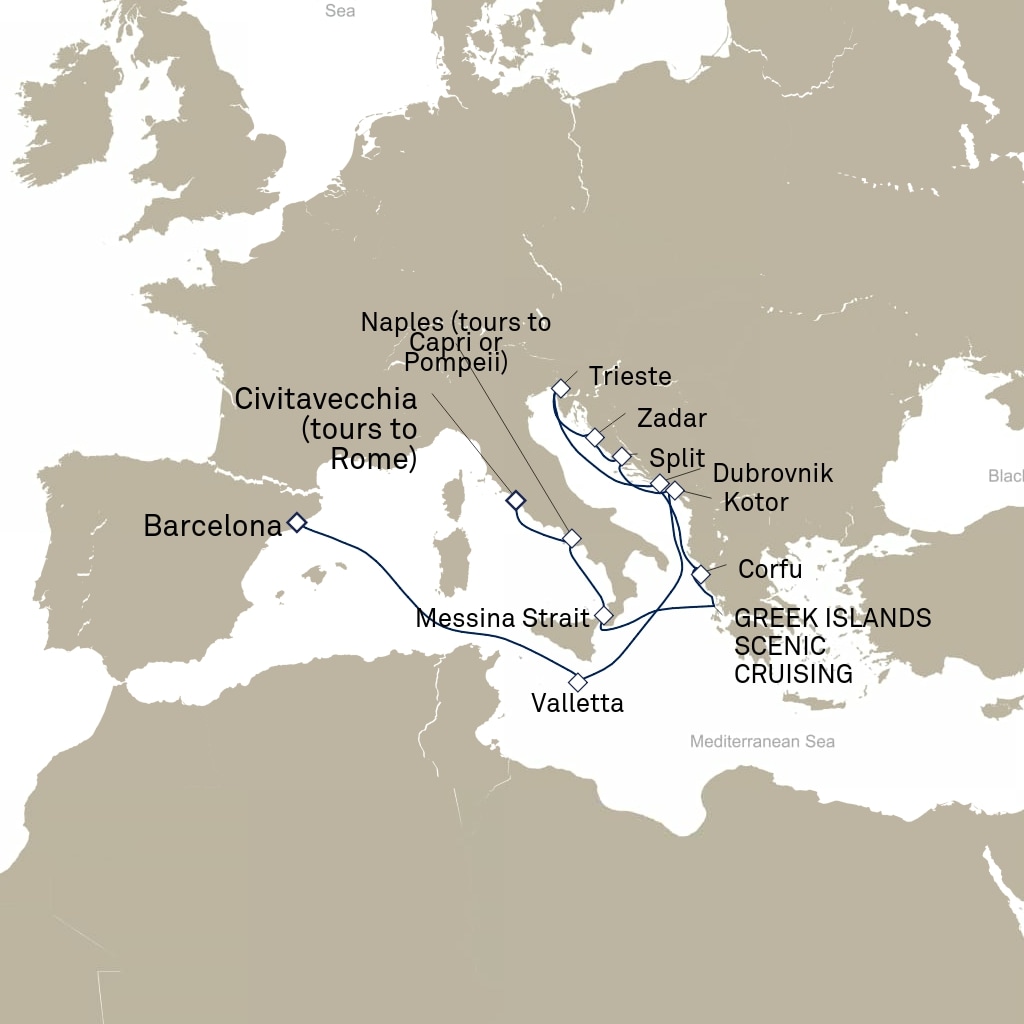 carte Espagne, Malte, Monténégro - 15 jours