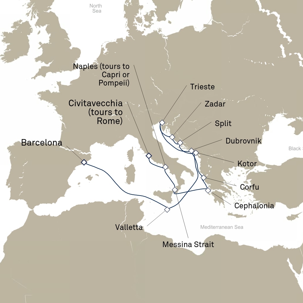 carte Espagne, Malte, Monténégro - 15 jours