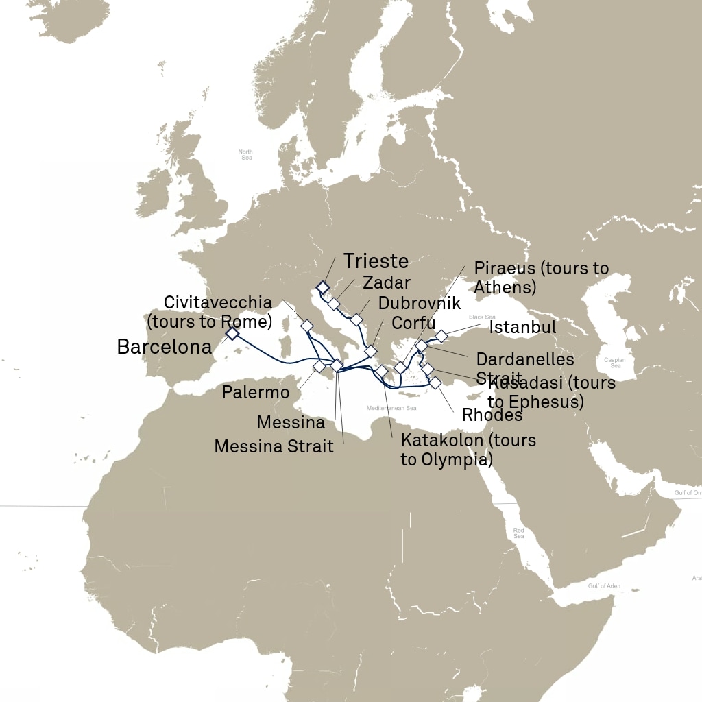 carte Espagne, Italie, Grèce - 22 jours