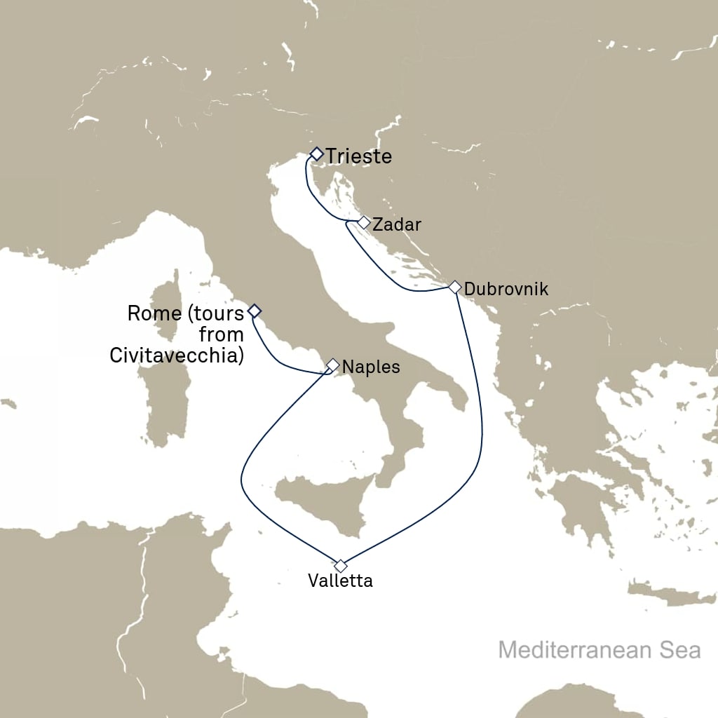 carte Italie, Croatie, Malte - 8 jours
