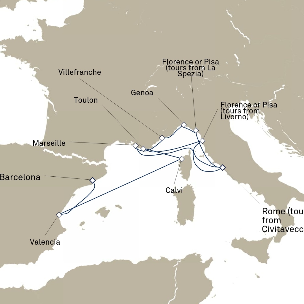 carte Italie, France, Espagne - 15 jours