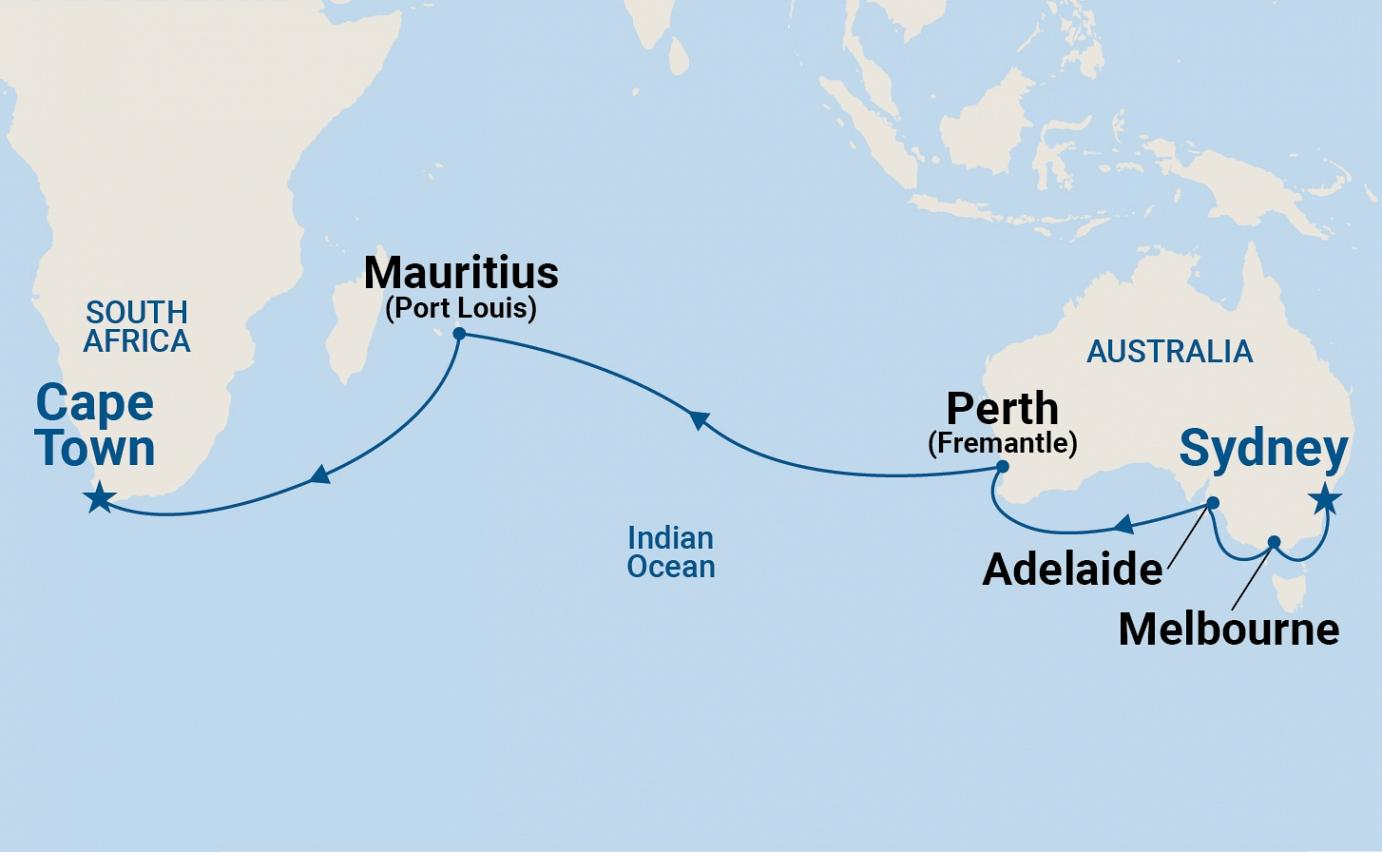 carte Australie, Maurice, Afrique du Sud, 23 jours