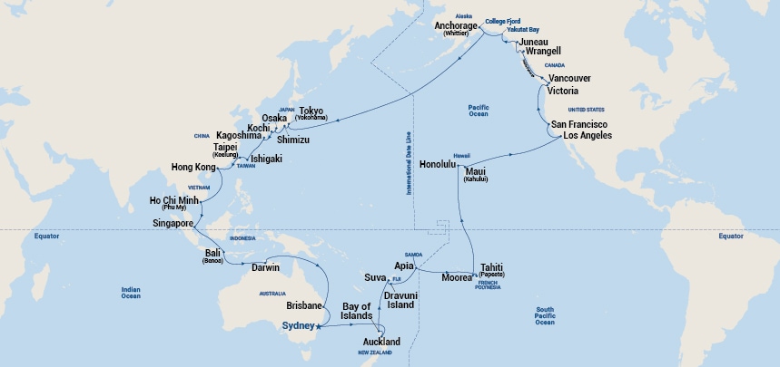 carte Australie, Nouvelle-Zélande, Fidji, Polynésie française, Etats-Unis, Canada, 80 jours