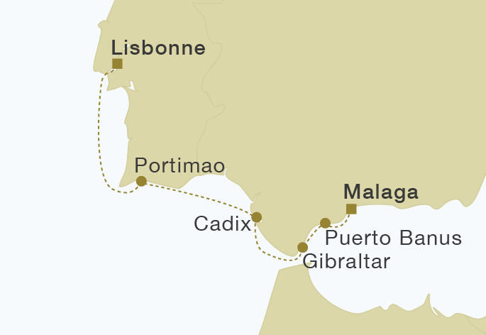 carte Lisbonne à Malaga, 6 jours